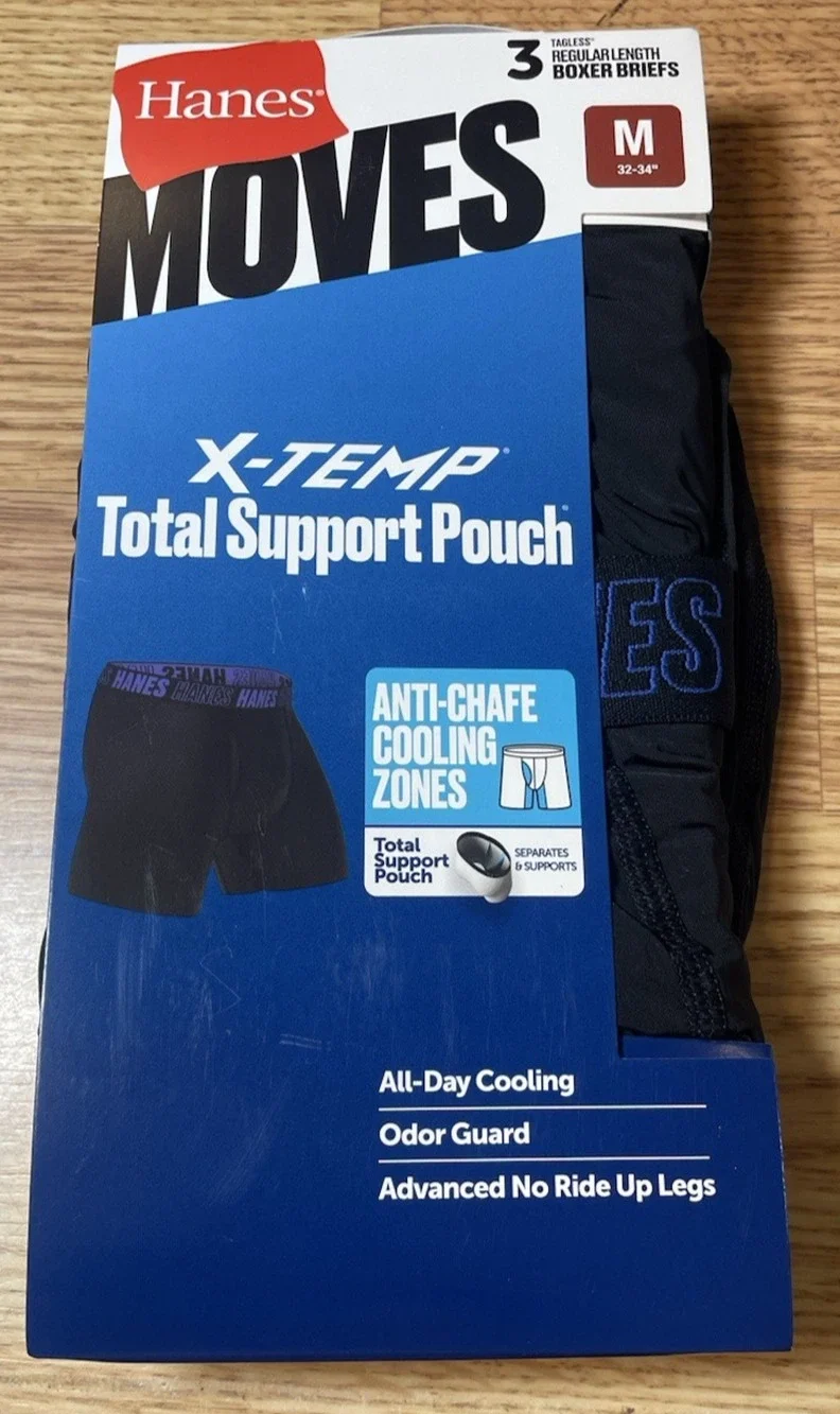 Hanes Moves X-Temp Men's 3-Pack Boxer Briefs Size Medium (32-34